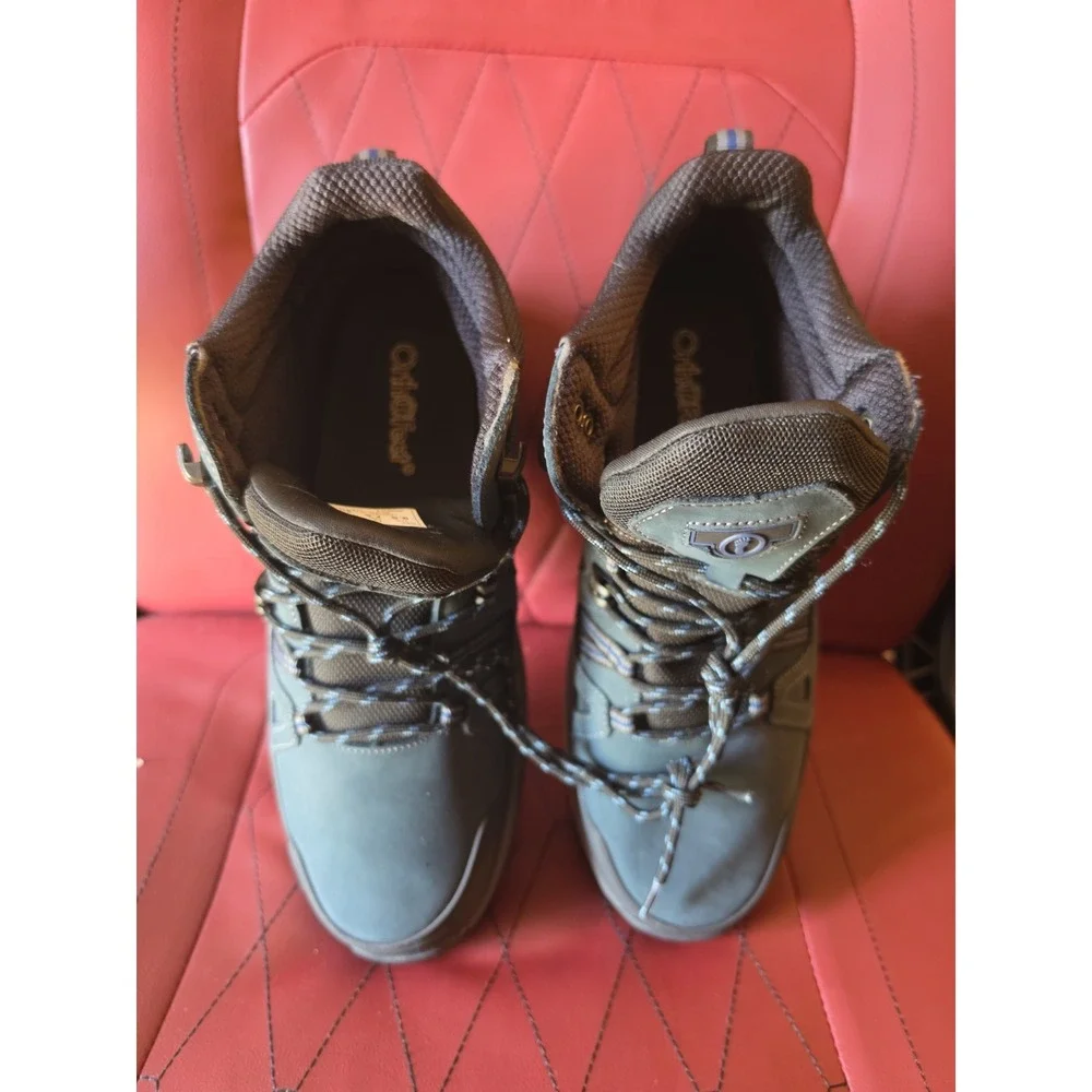OrthoFeet Women's Leather Wide Ankle Hiking Boots Lace-Up Round Toe US 9.5 D